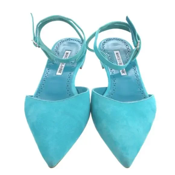 Manolo Blahniksuede ankle-strap ballerina flats